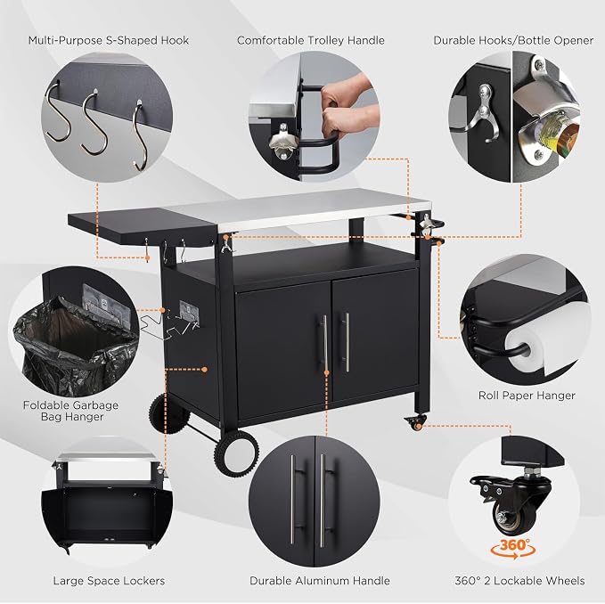 Outdoor Kitchen Storage Cabinet on Wheels, Grill Prep Table Kitchen Cabinets - Image 3