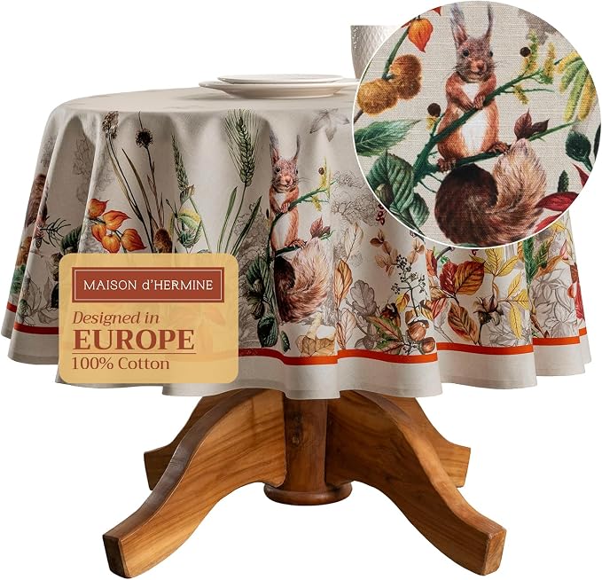 Maison d' Hermine Table Cloth Round Table 100% Cotton 63 Inches Fall Tablecloth by MaisondHermine