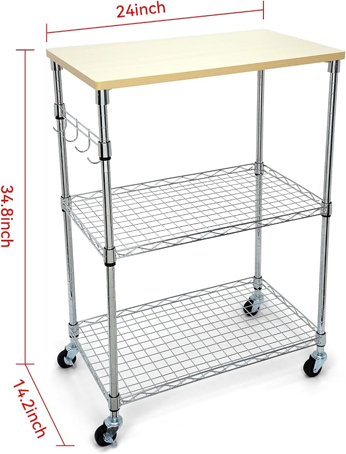 Chrome 3-Tier Rolling Kitchen Cart - Image 3