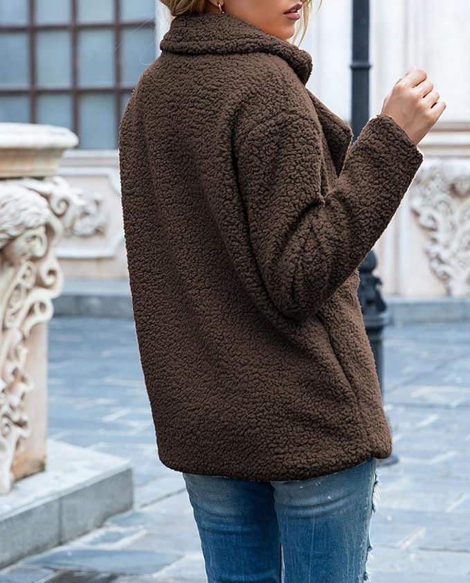 Women's Winter Warm Plush Cardigan Fuzzy Fleece Lapel Jacket - Image 6