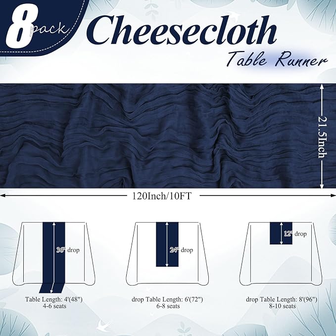 8 Packs Navy Blue Cheesecloth Table Runner 10FT Long Boho Gauze Fabric Table - Image 2