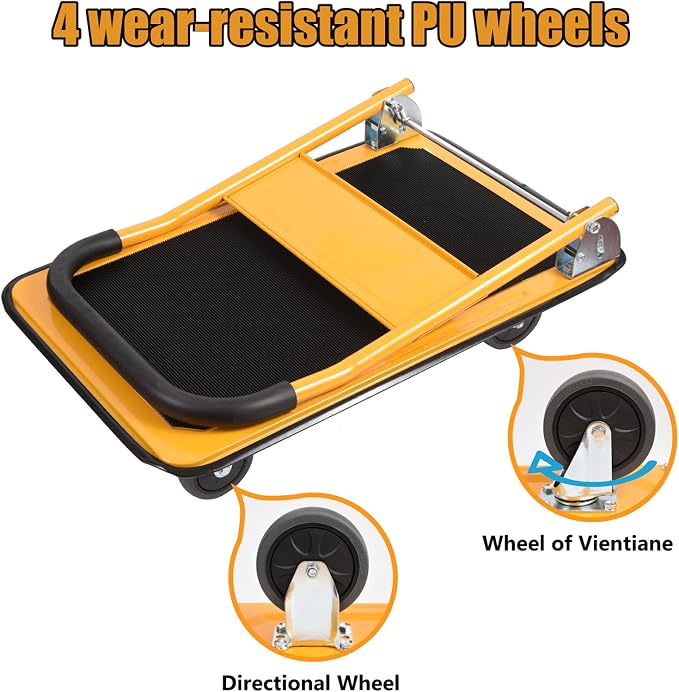 LEADALLWAY Foldable Push Cart Platform Cart 330lbs Capacity 4 Wheels - Image 4
