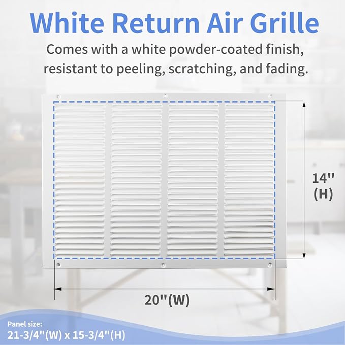 20"W x 14"H Steel Return Air Grille, Air Return Vent Cover - Image 3
