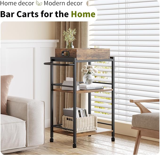 3-Tier Bar Cart for The Home, Rolling Cart - Image 5