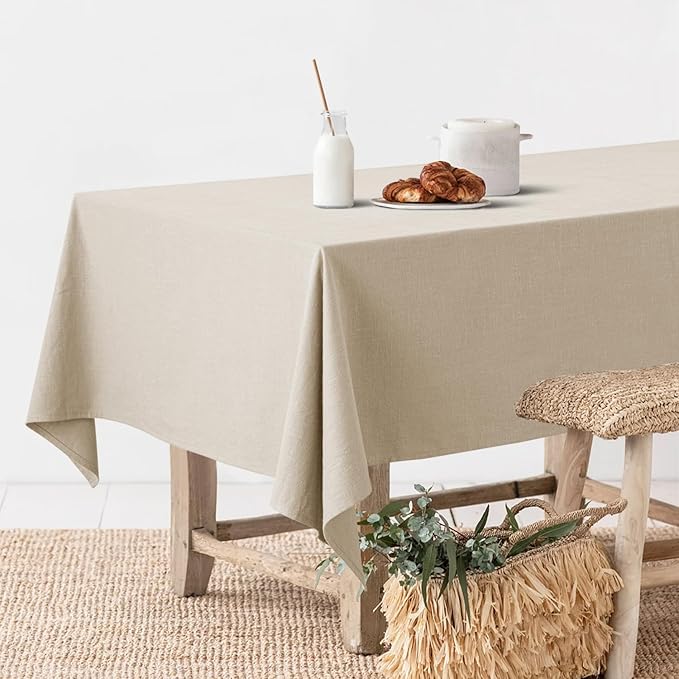 MIULEE Natural Linen Cotton Blend Tablecloth Rectangle, Luxury Waterproof Stain - Image 2