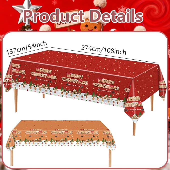 Merry Christmas Party Table Cloth Decorations Red Orange Gingerbread Plastic - Image 8