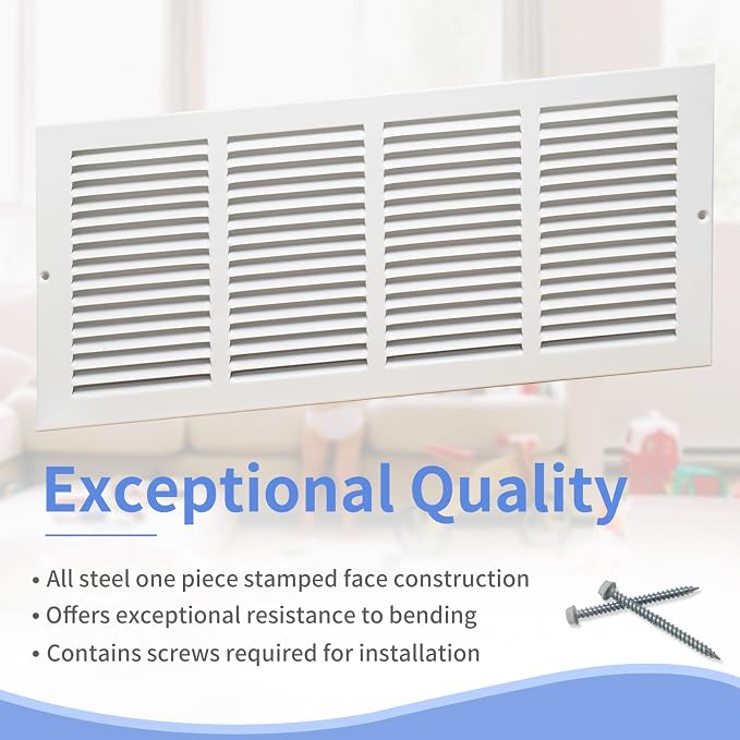 20"W x 8"H Steel Return Air Grille, Air Return Vent Cover - Image 2