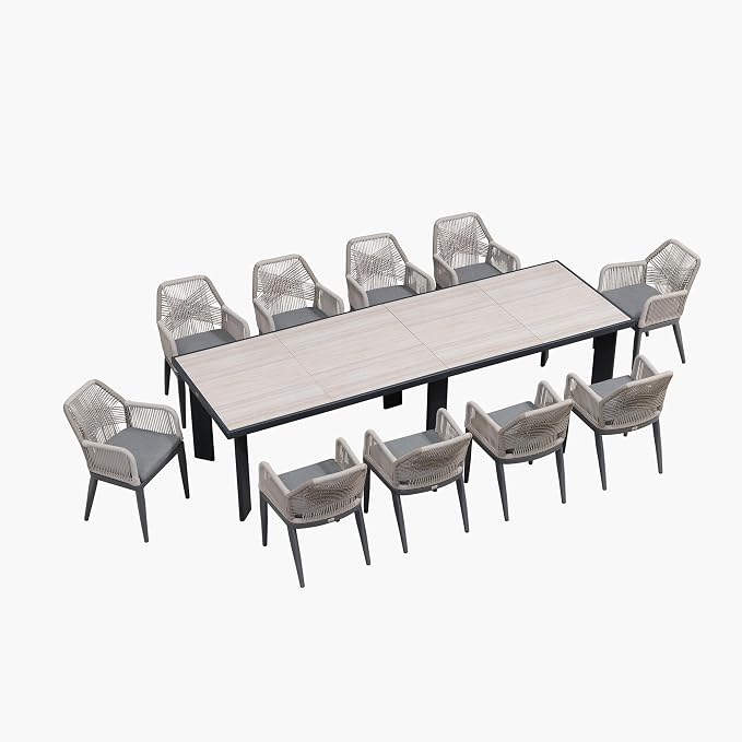 PURPLE LEAF 11 Pieces Patio Dining Set Aluminum Modern Oversize Rectangular - Image 9