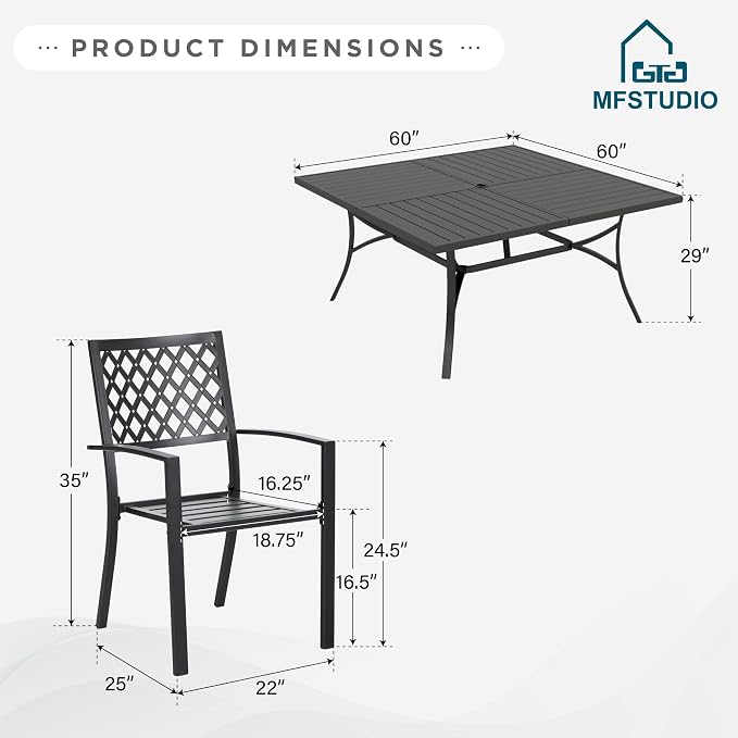 MFSTUDIO Outdoor Dining Set for 8, Metal Patio Table and Chairs Set, 9 Piece - Image 8