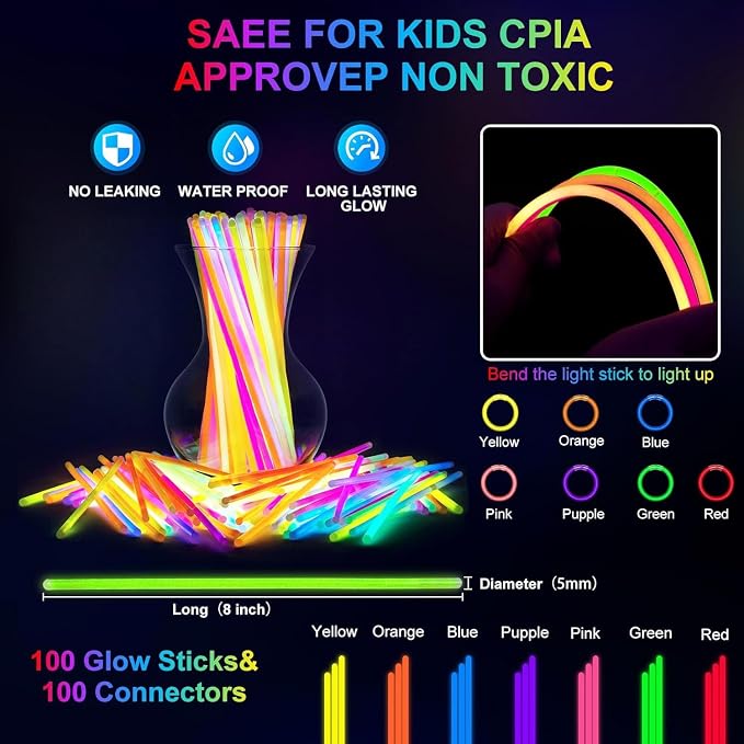 100 Pcs Glow Sticks Bulk, Night Clubs - Image 5