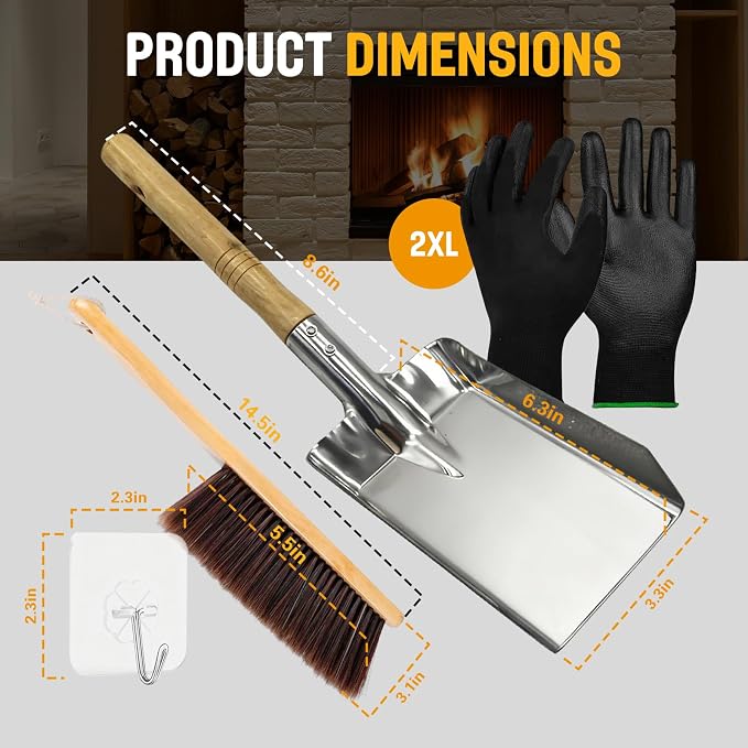 Fireplace Ash Shovel and Brush Set, - Image 2