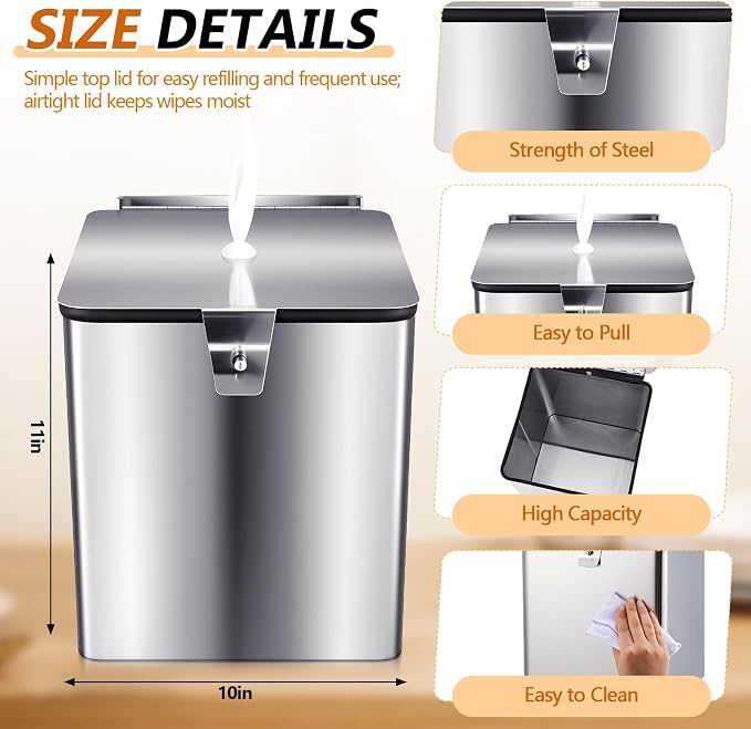 Zonon Stainless Steel Wall Mount Disinfectant Wipe Dispenser Fits Sanitizing - Image 3