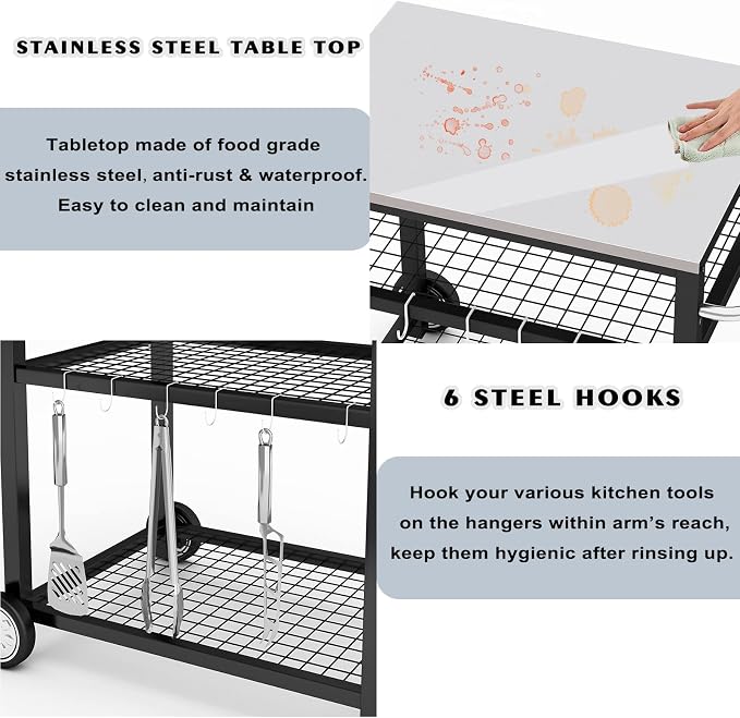 Movable Food Prep and Work Table Stainless Steel Grill Cart Modular Table - Image 5