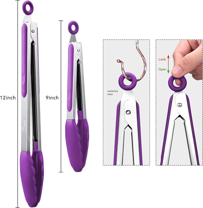 HOTEC Premium Stainless Steel Locking Kitchen Tongs - Image 3