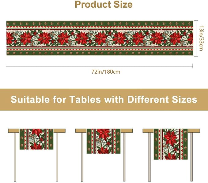 Christmas Flower Table Runner Burlap Kitchen Dining Linen Table Decoration - Image 4