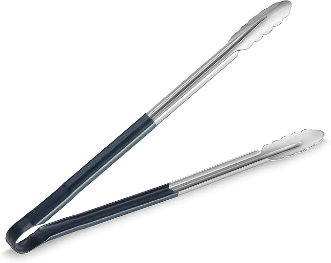 Serving Tongs, 16-Inch Stainless Steel with Blue Vinyl Handles