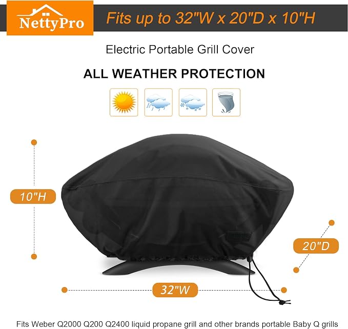 NettyPro Grill Cover for Small Q Series Grills, Waterproof Heavy Duty UV - Image 6