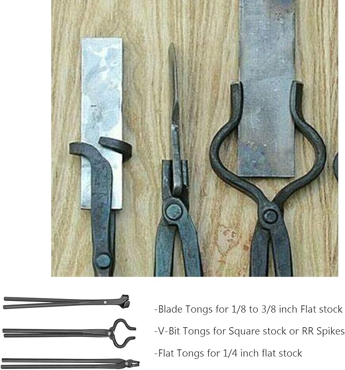 Tongs 3-Piece Blacksmith Set in Alloy Steel, V-Bit and Blade Styles