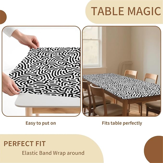 Rectangle Table Cloth Cover Waterproof Elastic Fitted Polyester Fitted - Image 4