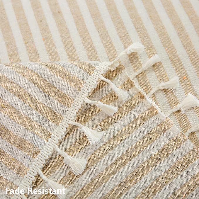 TruDelve 120 Inch Extra Long Tablecloth Beige Striped Tablecloths Washable - Image 5