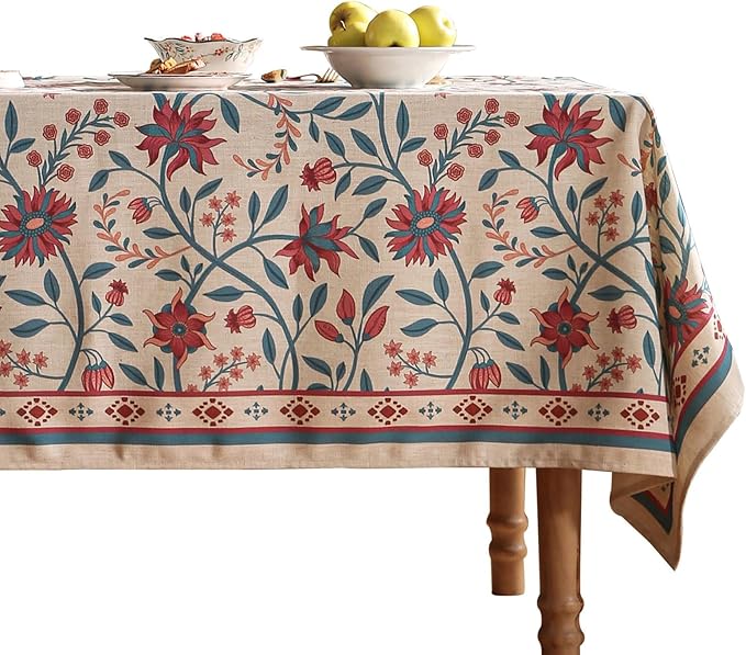 Designer Linen Long Rectangle Tablecloth, Vintage William Morris Wrinkle by bilingaier