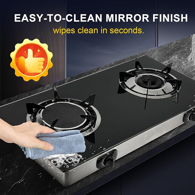2 Burner Propane Gas Stove, 20472 BTU/h Portable Tempered Glass Camping Stove - Image 5