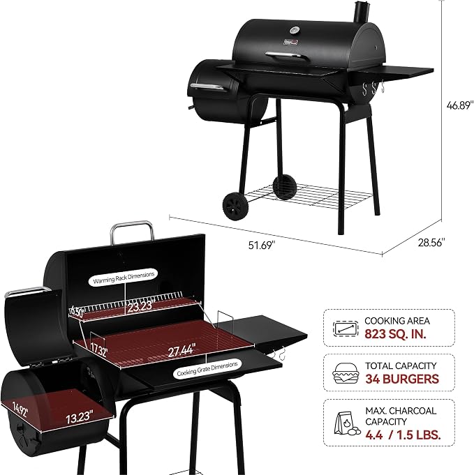 Royal Gourmet CC1830S BBQ Charcoal Grill and Offset Smoker | 823 Square Inch - Image 4