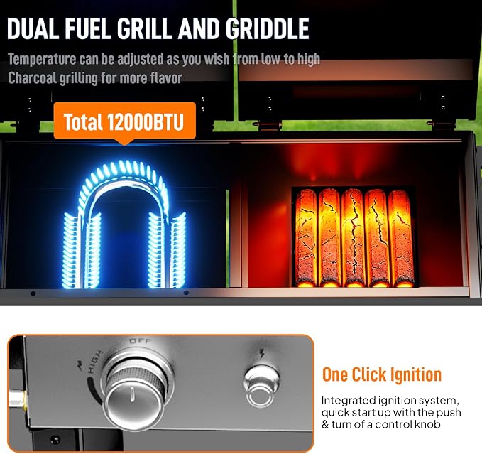Bonnlo Propane Flat Top Griddle and Charcoal Grill Combo - Image 2