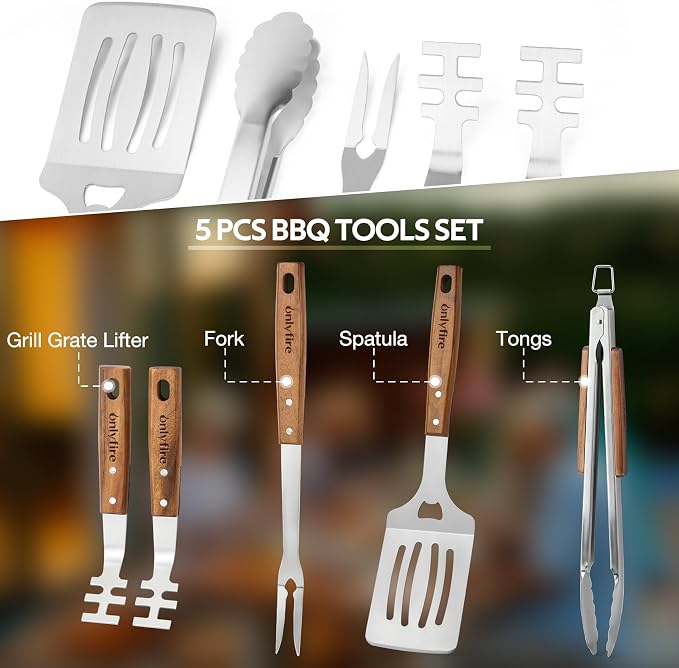 onlyfire 5PCS BBQ Tools, Heavy Duty Grill Kit - Image 9