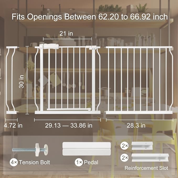Extra Wide Baby Gate with Door Pressure Mounted 57.48-66.92 Inch, Child Baby - Image 2
