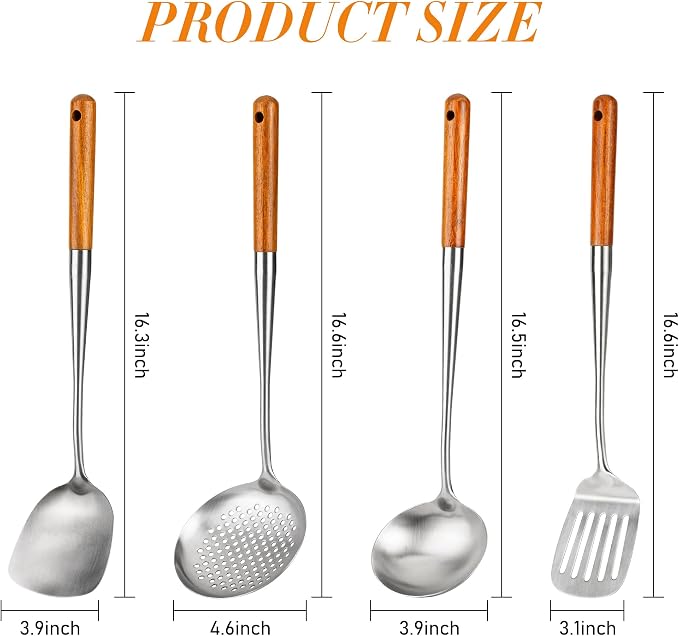 FJNATINH 17inch Wok Spatula and Ladle, Skimmer Spoon, Slotted Turner Spatula - Image 4