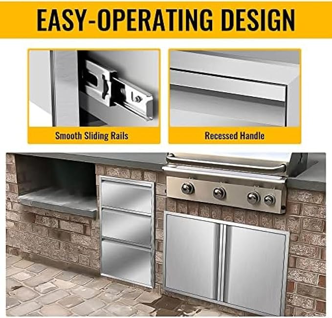 Outdoor Kitchen Stainless Steel Triple Access BBQ Drawers - Image 5