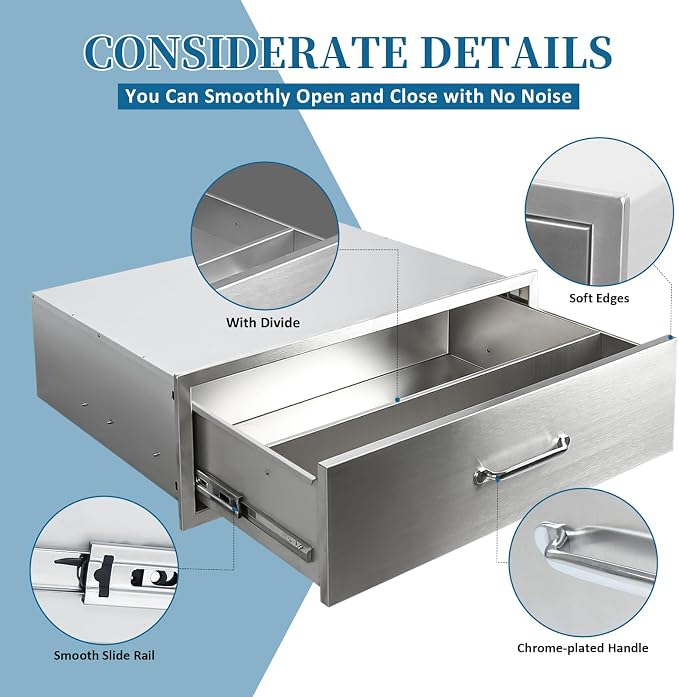 Outdoor Kitchen Drawers 30"Wx10"Hx23"D Flush Mount Access Single Drawer BBQ - Image 4