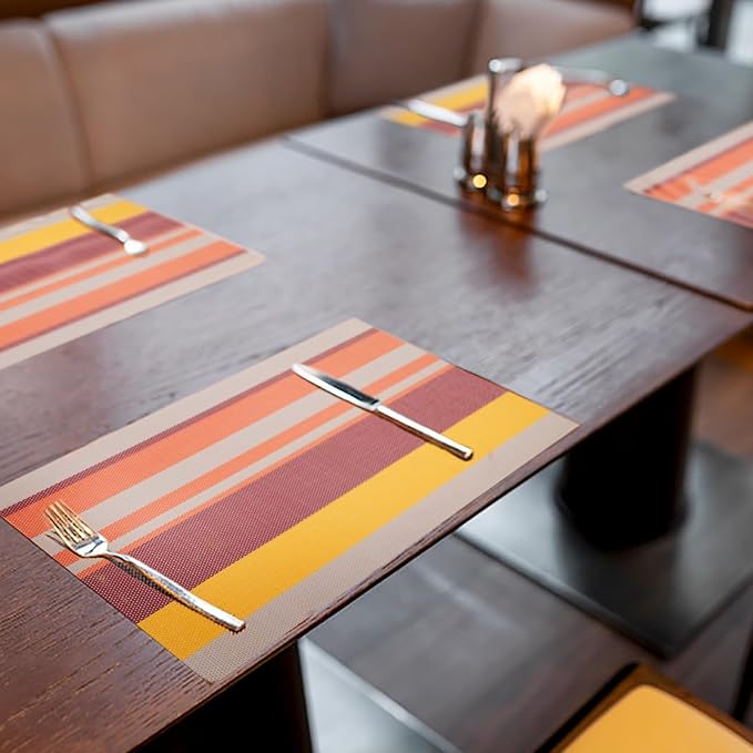 Set of 6 Colorful Striped Vinyl Placemats Heat-Resistant Washable Placemats - Image 3