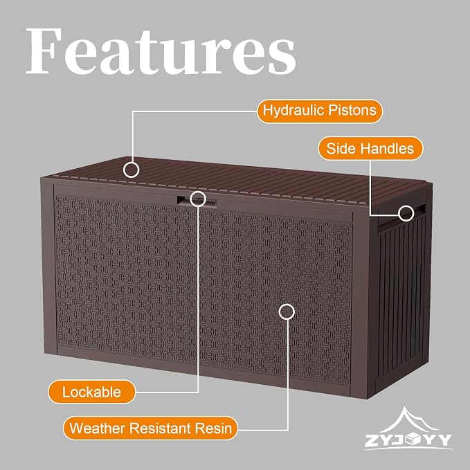 ZYJOYY 90 Gallon Resin Deck Box, Weatherproof Outdoor Storage Box - Image 3