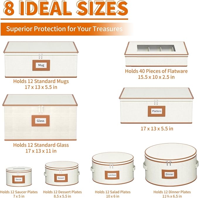 Aokeyee China Storage Containers Hard Shell 8 Piece, Wine Glass, Plate Storage - Image 2
