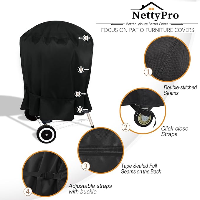 NettyPro Charcoal Kettle Grill Cover 18 inch - Image 7