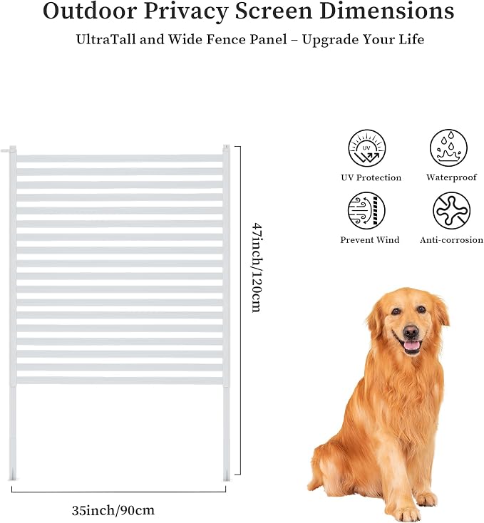 Outdoor Privacy Screen with Stand, Rustproof Metal Fence Panel, 35.43’’x - Image 2