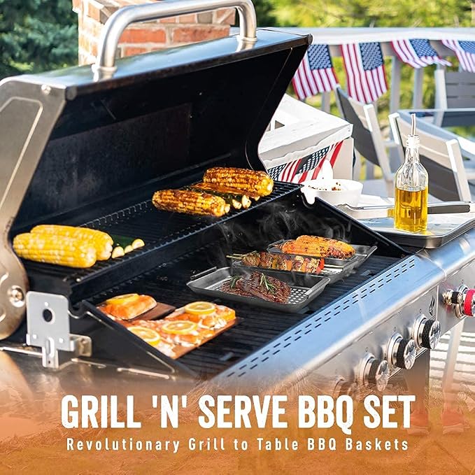 Yukon Glory BBQ Vegetable Grill Basket Set, Stainless Steel, 3 Baskets - Image 3