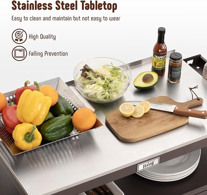 Outdoor Grill Cart with Stainless Steel Tabletop and Storage Cabinet, Movable - Image 4