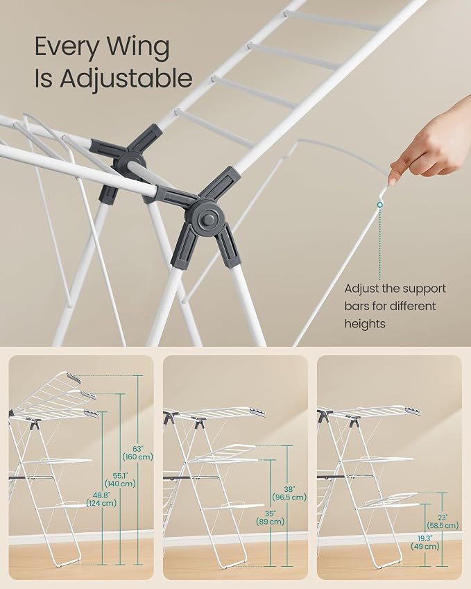 SONGMICS Clothes Drying Rack, Foldable 3-Level Laundry Rack, Free-Standing - Image 4