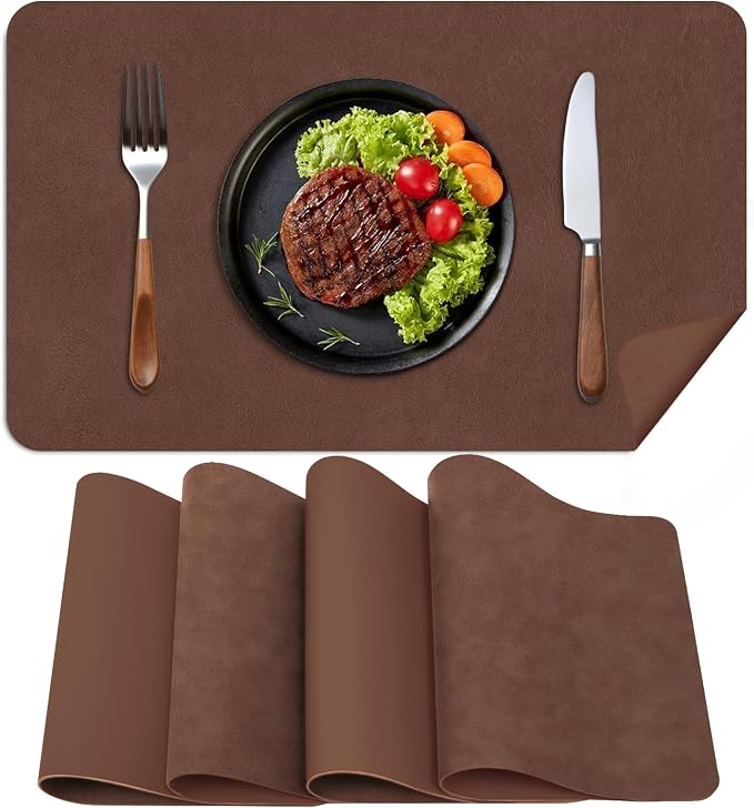 Faux Leather Placemats, Heat-Resistant, Waterproof and Oil-Proof, Reversible by BLESWIN