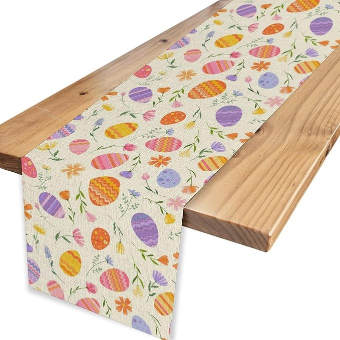 Easter Egg Table Runner, Colorful Egg Pattern Flowers Spring Summer Seasonal - Image 6