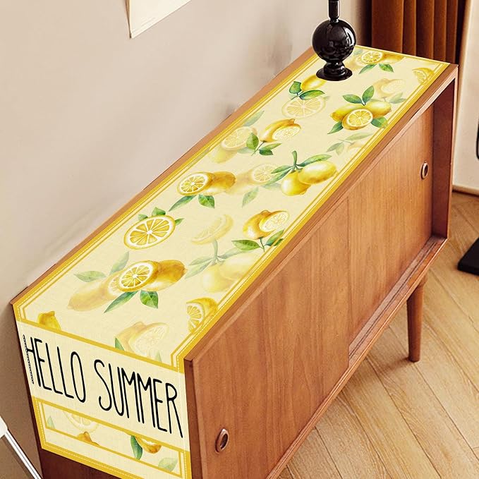 Summer Lemon Table Runner, Farmhouse Seasonal Spring Yellow Fresh Fruits - Image 3