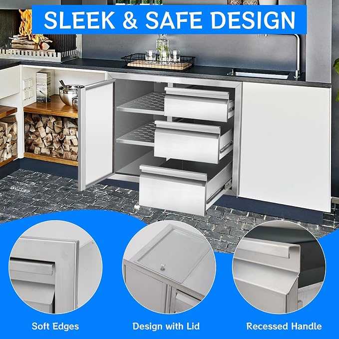 Outdoor Kitchen Drawer Combo Cabinet, Stainless Steel Triple Drawers - Image 3