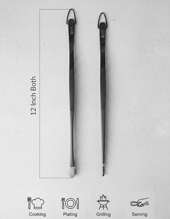 Tongs: 2-Piece Black 430 Stainless Steel Tweezer Set