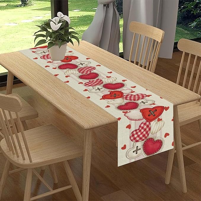 Valentines Day Table Runner, Rustic Red Heart Buttons Runner - Image 3