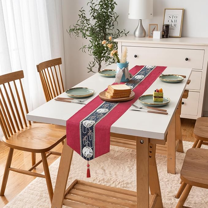 Embroidered Tassel Table Runner Chinese Style Landscape Painting Waterproof - Image 2