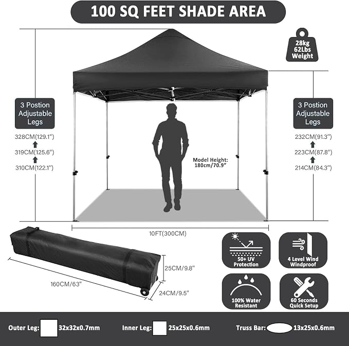 COBIZI 10x10 Pop Up Canopy Tent 10x10 Canopy - Image 4