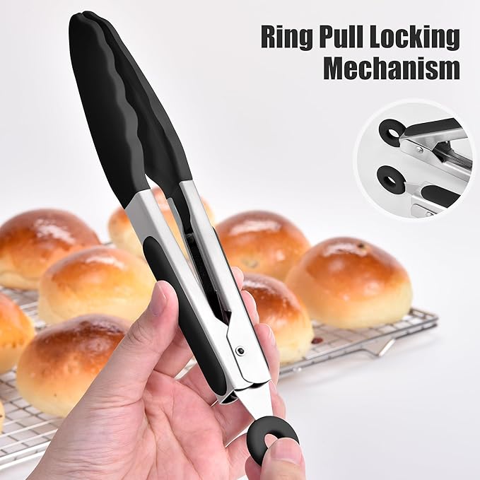 Kitchen Tongs with Silicone Tips, Locking Design, 600°F Heat Resistant